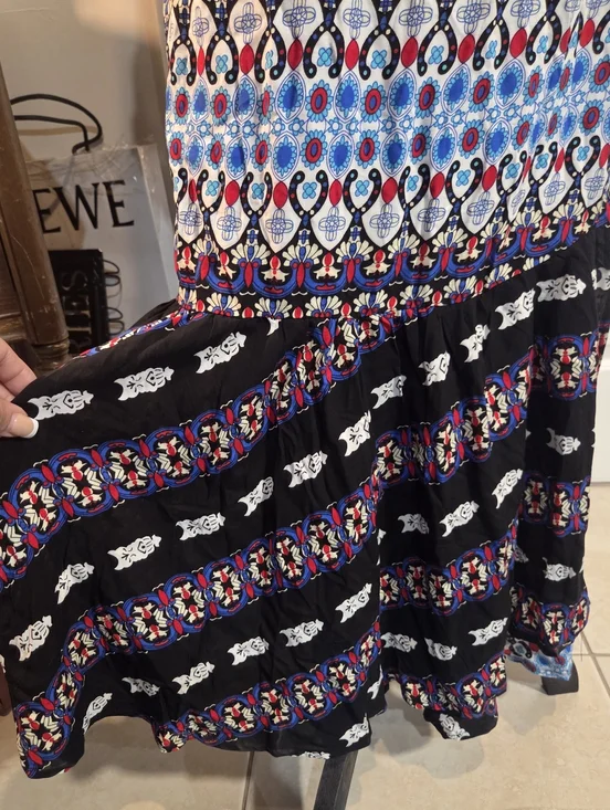 Boho Maxi Long-Sleeve Dress in Black & Blue - Picture 6 of 8